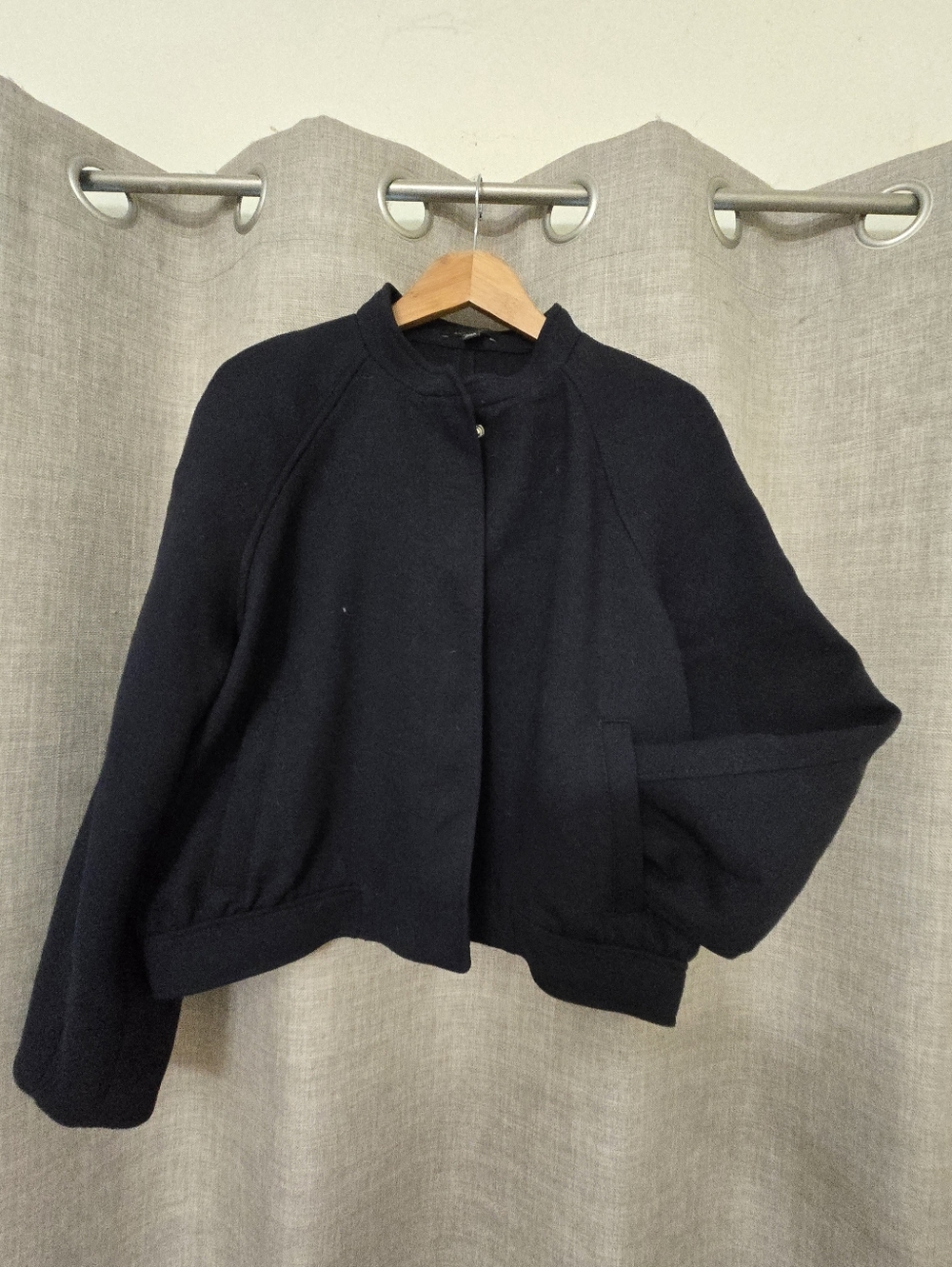 Navy Blue Cropped Bomber Jacket - Picture 4 of 9